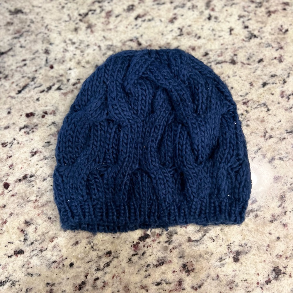 Navy Blue Ribbed Knitted Oversized Beanie, Slouchy Beanie